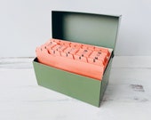 Vintage Metal Index Card Filing Box Midcentury Desk Accessory With Coral Dividers J. Chein Co