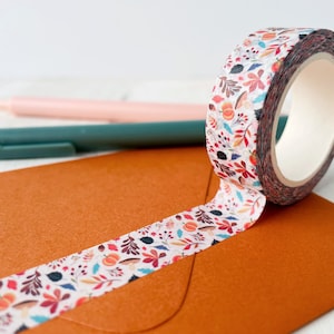 Woodland Flora Washi Tape • Pumpkins Autumn Leaves & Mushrooms • Decorative Paper Tape for Journaling