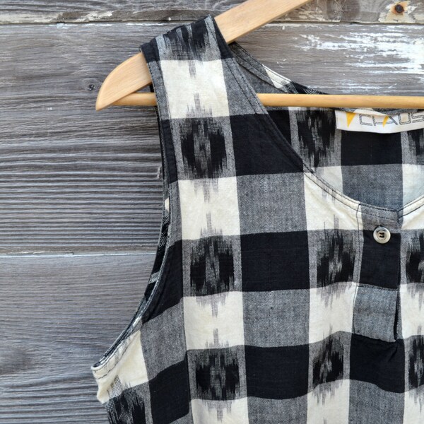 RESERVED Gingham Ikat Henley Tank Top - Size L