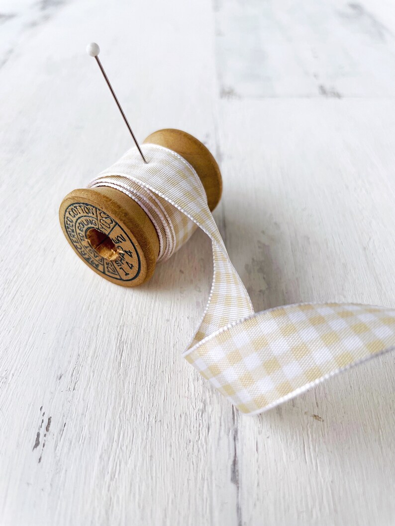 Gingham Ribbon Sandy Beige Gift Wrap Trim By the Yard image 9