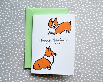 Corgi Birthday Card - Hand Lettered Greeting