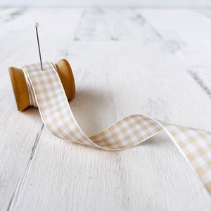 Gingham Ribbon Sandy Beige Gift Wrap Trim By the Yard image 1