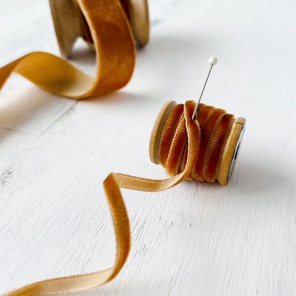 Brûlée Brown Velvet Ribbon • Caramel Trim Sold by the Yard • Multiple Widths Available