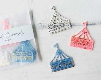 Pastel Carousel Embellishments • Set of 6 Plastic Flatback Charms • Carnival Themed Card Making Craft Accents