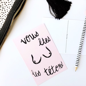 Cartão postal francês Você é o peito - Vous Êtes Les Tétons - Design com letras à mão