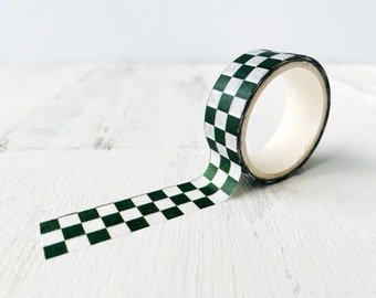 Green & White Checkerboard Washi Tape • Mod Checkered Paper Masking Tape