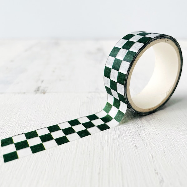 Green & White Checkerboard Washi Tape • Mod Checkered Paper Masking Tape