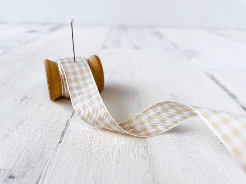 Gingham Ribbon Sandy Beige Gift Wrap Trim By the Yard image 4