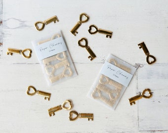 Gold Dresden Heart Keys • Diecut Foiled Paper Embellishments • Set of 10