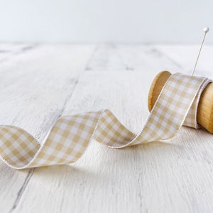 Gingham Ribbon Sandy Beige Gift Wrap Trim By the Yard image 8