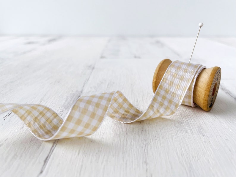 Gingham Ribbon Sandy Beige Gift Wrap Trim By the Yard image 8