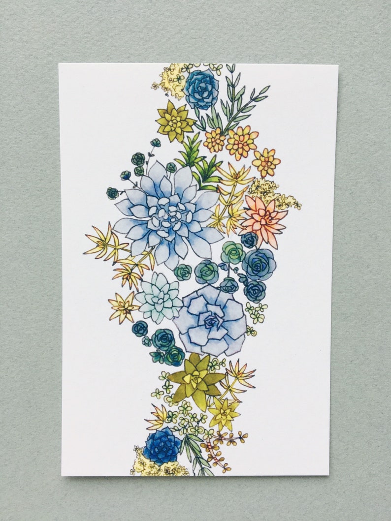Color Your Own Postcards Greenery Arrangement Stationery Succulent Postcards Set of 6