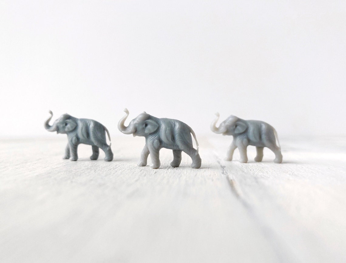 Mini Elephant Figurines Vintage Grey Plastic Pachyderms Etsy