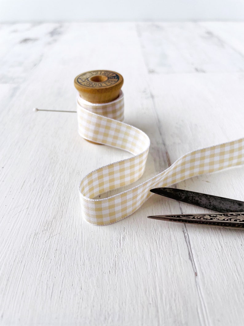 Gingham Ribbon Sandy Beige Gift Wrap Trim By the Yard image 2