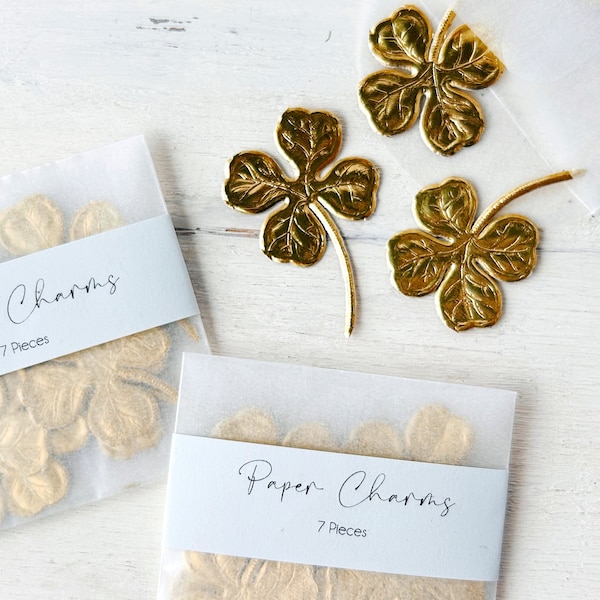 Lucky Gold Shamrock Dresden Diecuts • Foiled Paper Embellishments • Set of 7