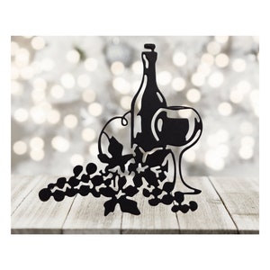 3 Die Cuts-Wine Bottle and grapes. Black Silhouette DIE CUT (available in White as well)