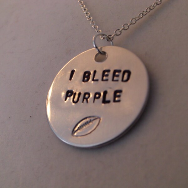 Baltimore Ravens Maryland Bawlmer Merlin' Hon I BLEED PURPLE & Football Design Stamp Silver Filled Charm Necklace Superbowl Champs Handmade