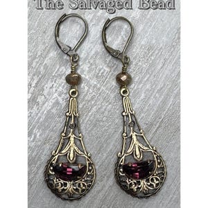 Antique Art Deco Gatsby Flapper Amethyst Glass Earrings by The Salvaged Bead