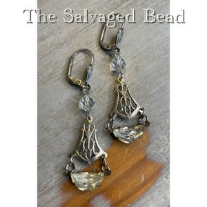 Vintage Art Deco Gatsby Clear Glass Earrings, by The Salvaged Bead