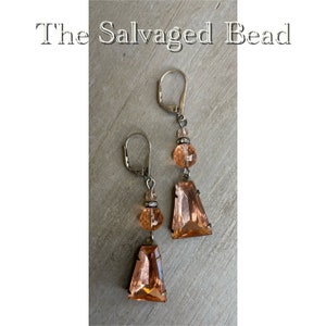 Vintage Art Deco Trapezoid Blush Glass Earrings, by The Salvaged Bead