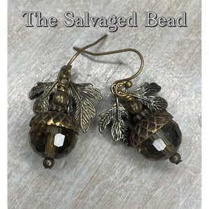 Vintage Glass and Brass Acorn Earrings by The Salvaged Bead