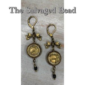 Antique Victorian Floral Swag Brass Button Earrings, circa 1880&#39;s by The Salvaged Bead