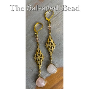 Contemporary Brass and Pink Earrings, by The Salvaged Bead