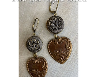 Antique Victorian Filigree Twinkle Button and Heart Earrings, circa 1880's by The Salvaged Bead