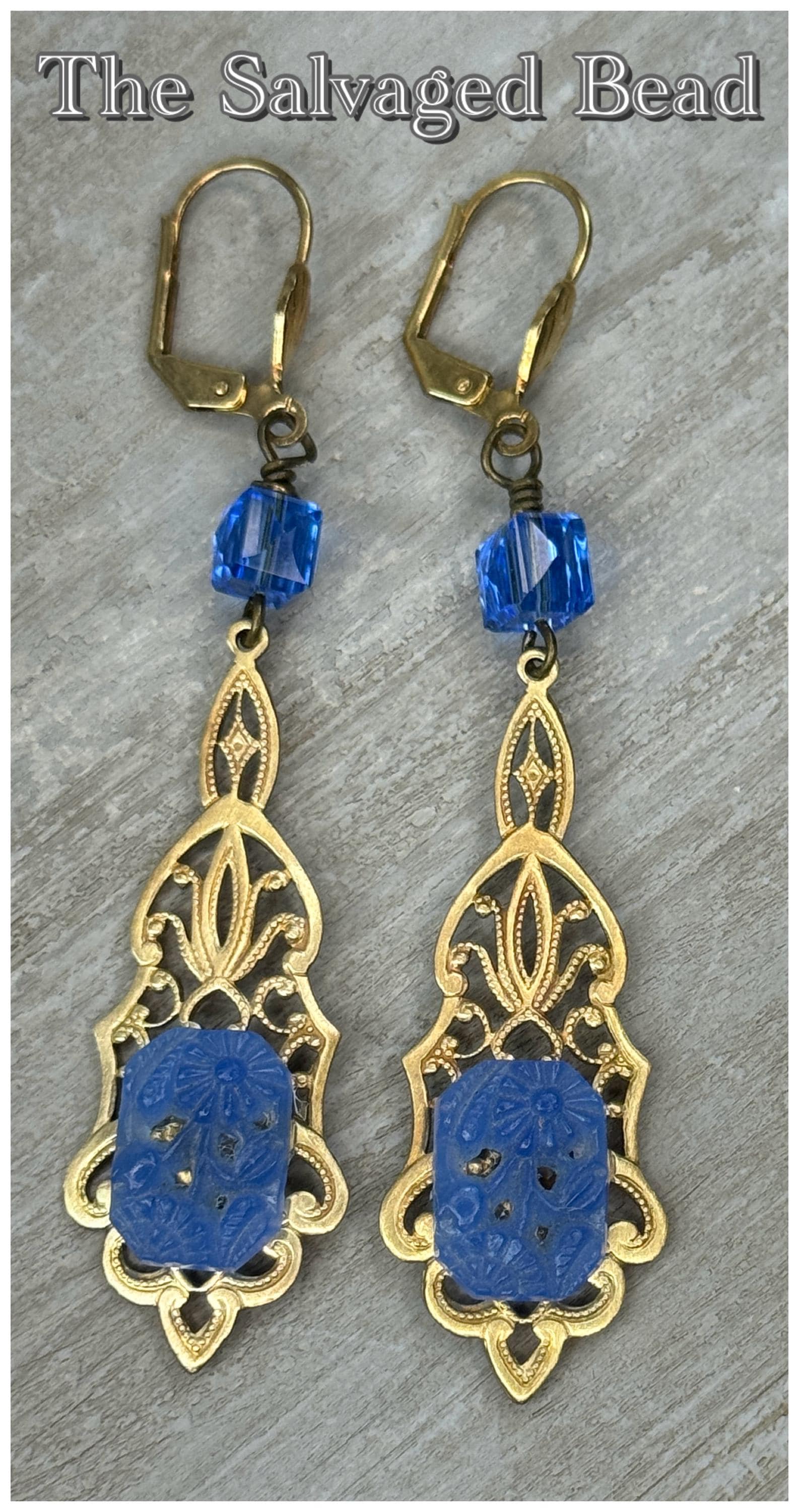 Boucles D'oreilles Clip Art Déco Couronne CZ Bleu - Style Great Gatsby - Neuf