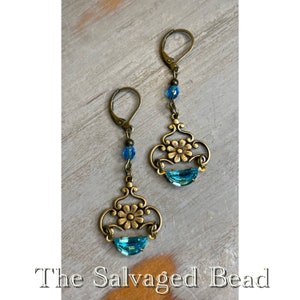 Vintage Victorian Turquoise Glass Earrings, by The Salvaged Bead
