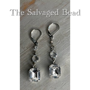 Vintage Art Deco Clear Glass and Silver Earrings, by The Salvaged Bead