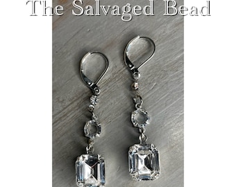 Vintage Art Deco Clear Glass and Silver Earrings, by The Salvaged Bead
