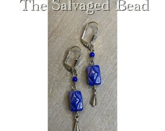 Vintage Art Deco Cobalt Blue Glass Earrings, by The Salvaged Bead