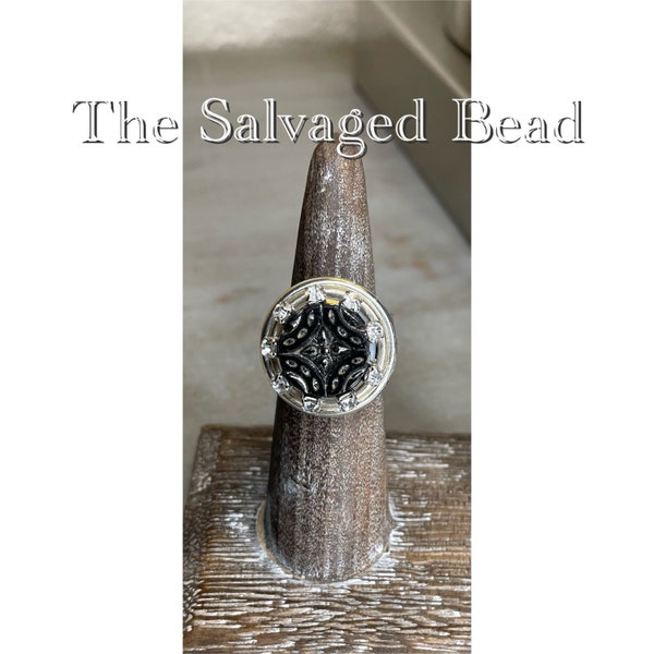 Antique Victorian Glass Black and Silver Luster Button by The Salvaged Bead, circa 1880’s