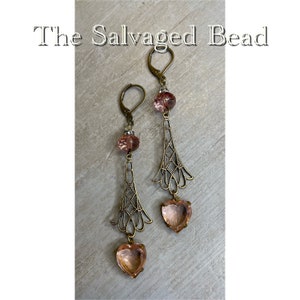 Vintage Victorian Pale Blush Pink Heart-Shaped Glass Earrings, by The Salvaged Bead