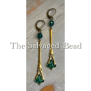Vintage Art Nouveau Paris Green Glass Earrings, by The Salvaged Bead
