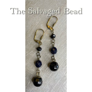 Antique Victorian Faceted Black Glass Button Earrings by The Salvaged Bead