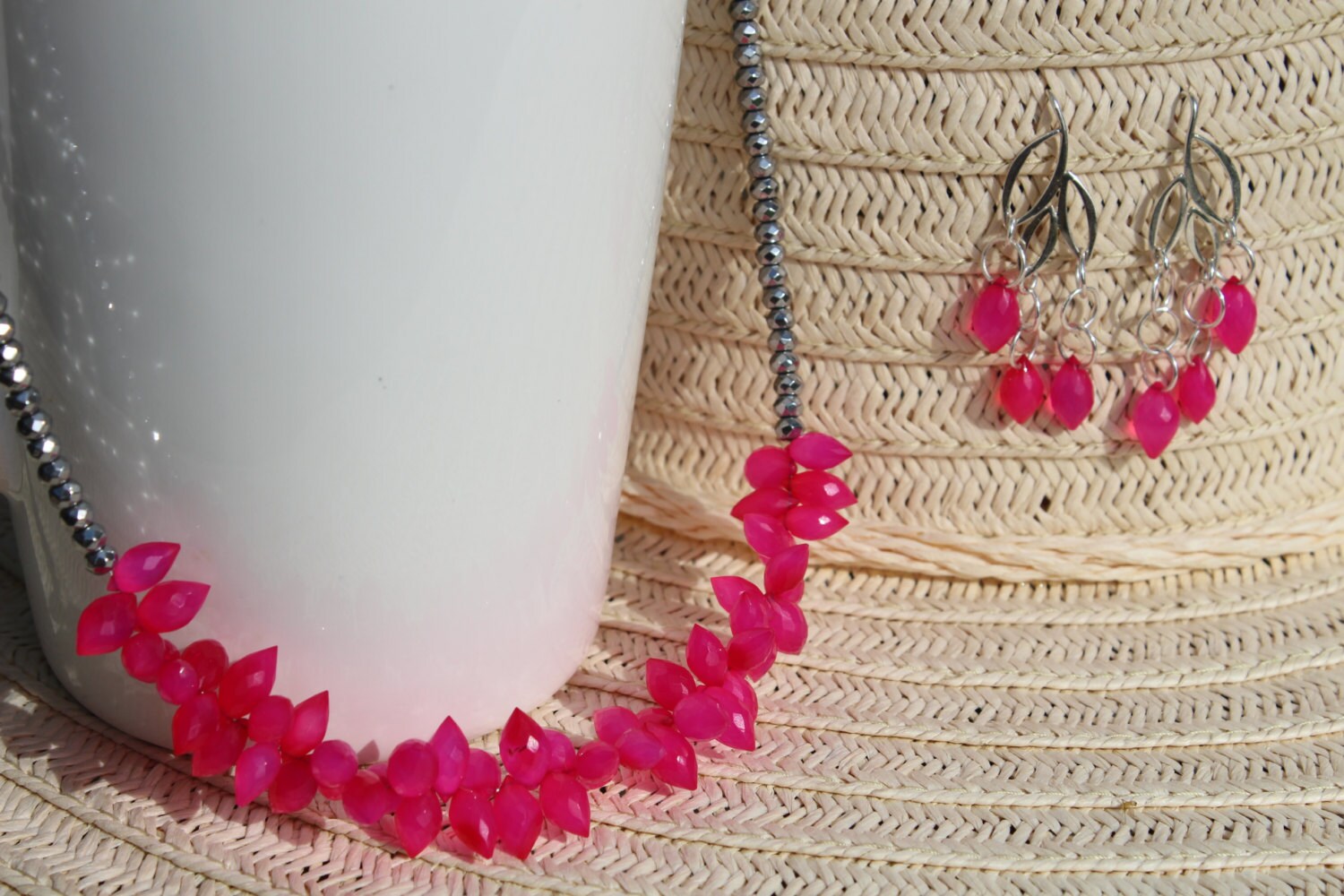 Chalcedony Dew Drop Necklace With Frosty White Crystal