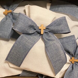 White fabric denim bomboniera, wedding baptism favors