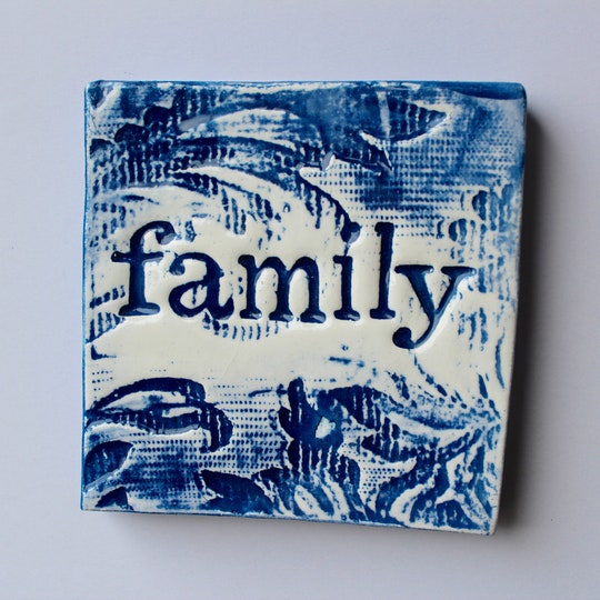 Family Tile, gift for families, keepsake, clay wall art, ceramic tile ornament, wall hanging