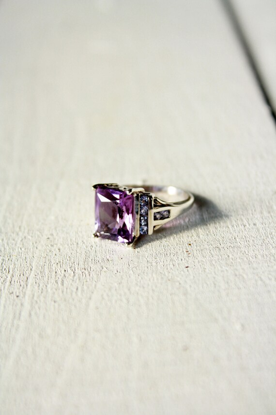 Vintage Sterling Silver Lilac Crystal Ring-Size 6 - image 2