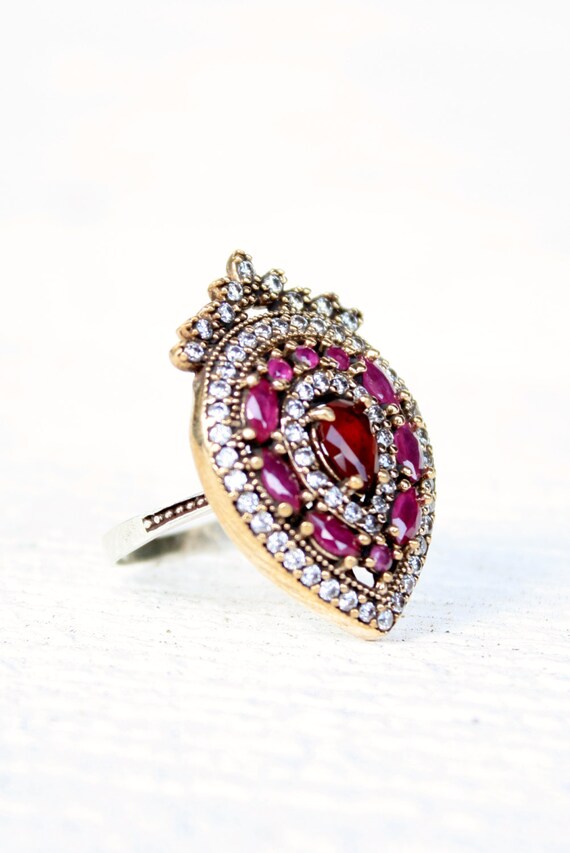 Vintage Genuine Ruby & White Sapphire Statement R… - image 3