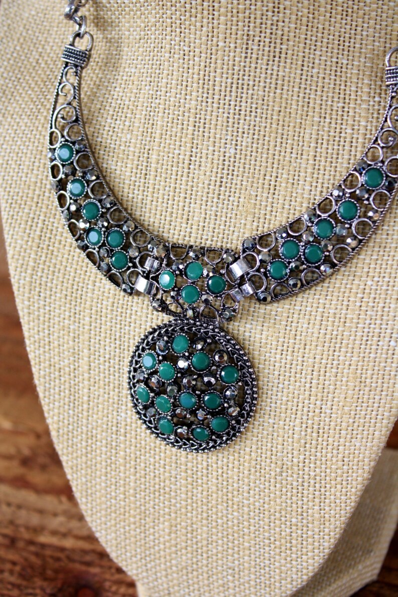 Vintage Faux Emerald Collar Necklace Etsy