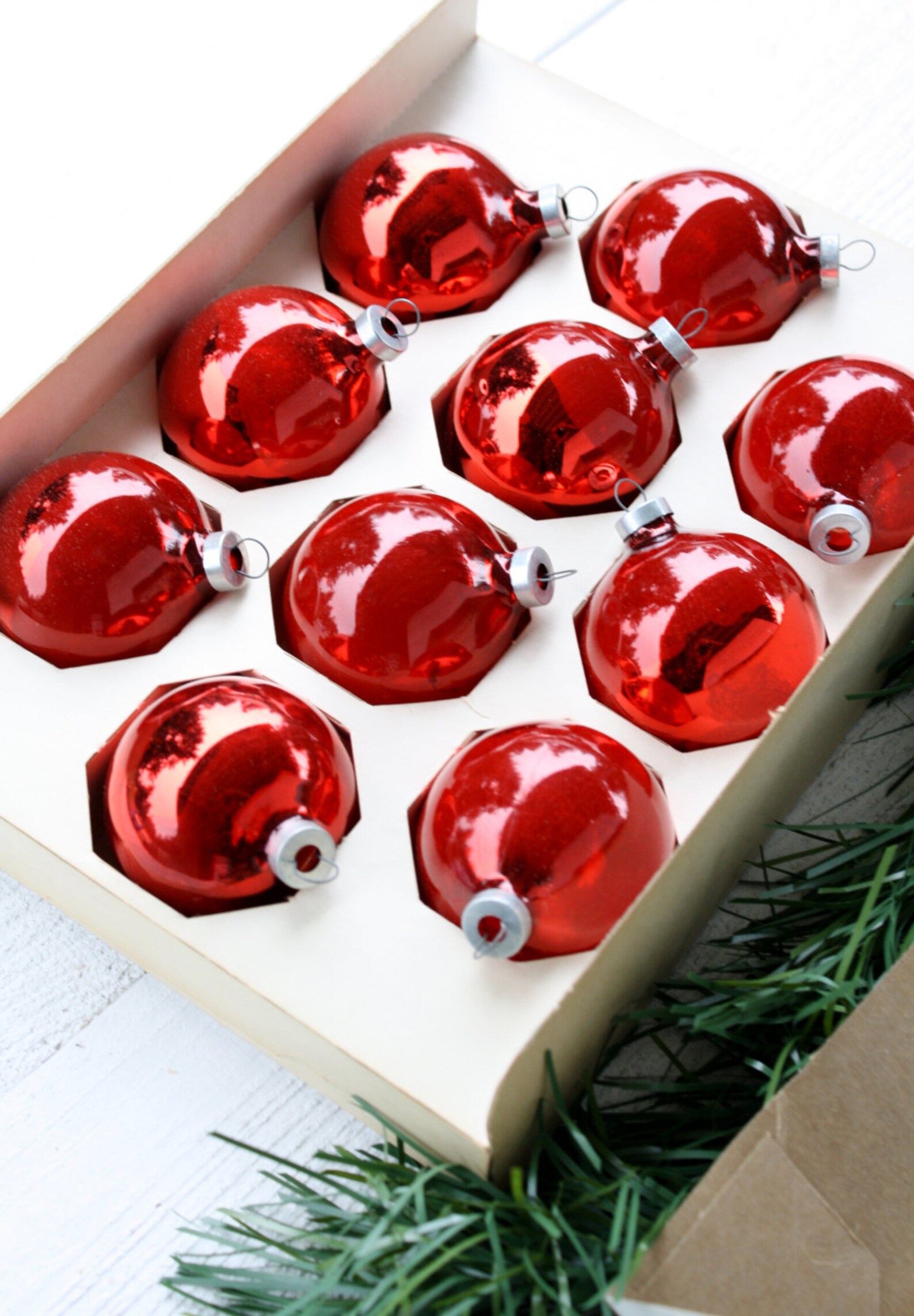 Vintage Holly Cherry Red Glass Ball Ornaments Set of Ten Etsy