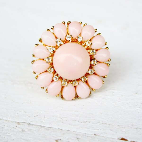 Vintage Pink Milk Glass Statement Ring- Size 7