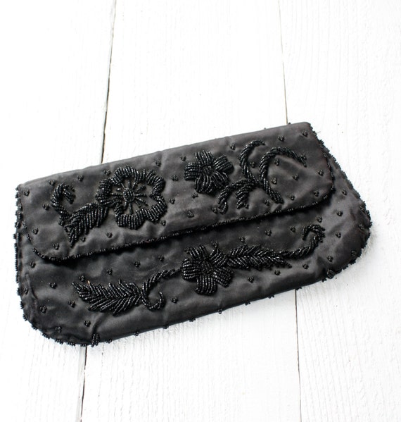 Vintage Black Beaded Clutch - image 1