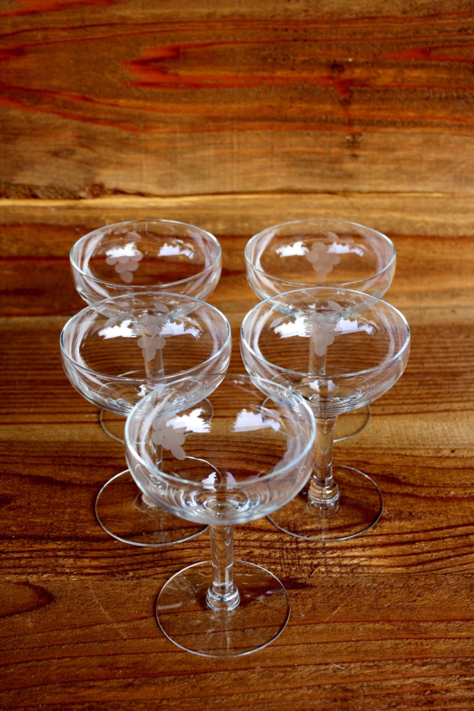 Vintage Tall Champagne Glass With Etched Grape Pattern Set of Etsy