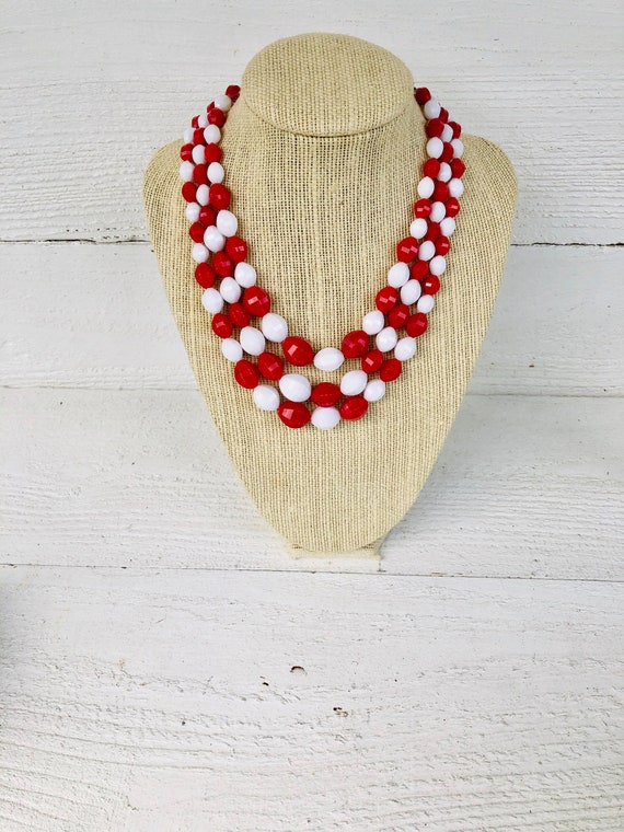 Vintage Red & White Lucite Necklace - image 1