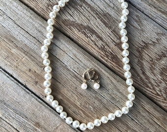 Vintage Faux Pearl Earring and Necklace Set