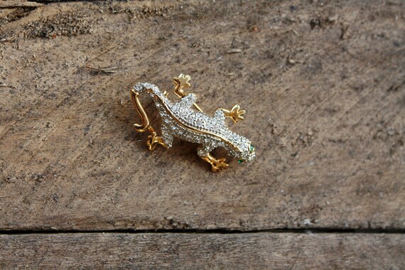 Vintage Crystal Gecko Brooch - image 5